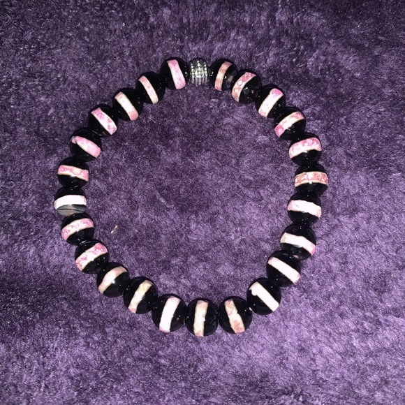 🧿2/$15🧿 ✋🏼Made 8mm Faceted Striped Agate Stone Bracelet w Tie Cover - Picture 7 of 13